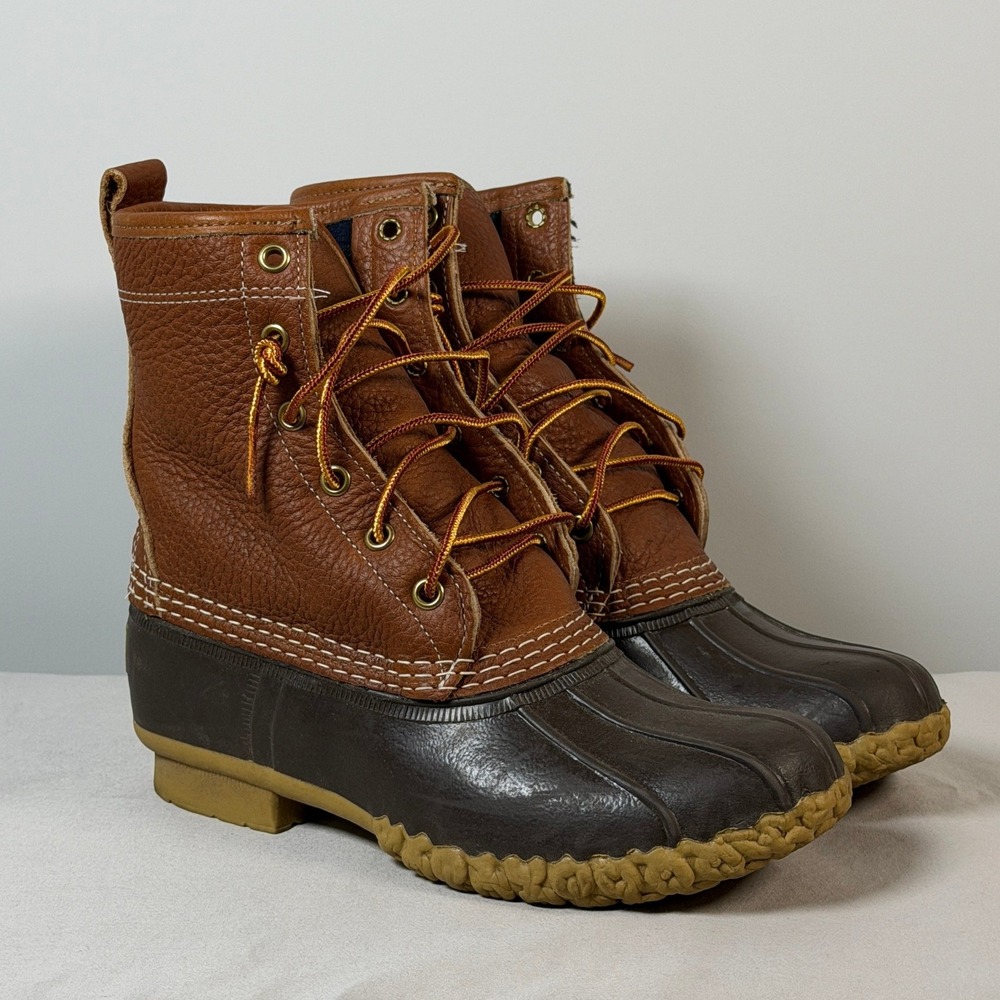 LL Bean Womens 8in Plaid Lined Bean Boots Brown Leather Duck Boots 6 M